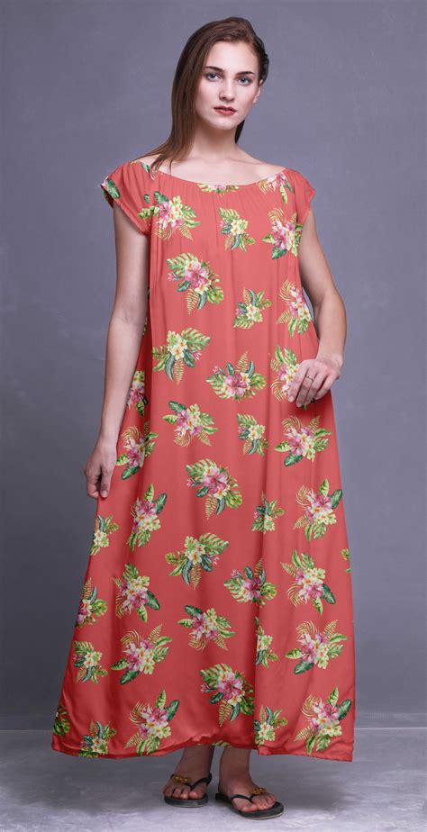 Bimba Printed Long Maxi Dress For Women Cotton Sleepwear Nightgown Fl
