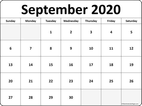 September 2020 Blank Calendar Templates September 2020 Calendar