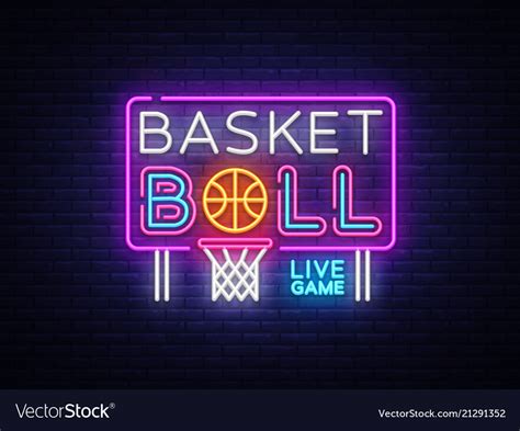 Basketball Neon Sign Basketball Design Royalty Free Vector