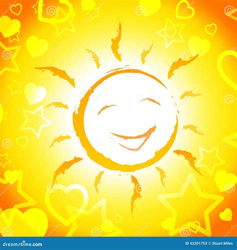 Sun Smiling Shows Cheerful Sunshine And Joyful Stock Illustration