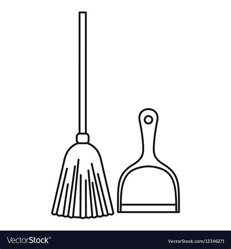 Broom And Dustpan Icon Outline Style Royalty Free Vector