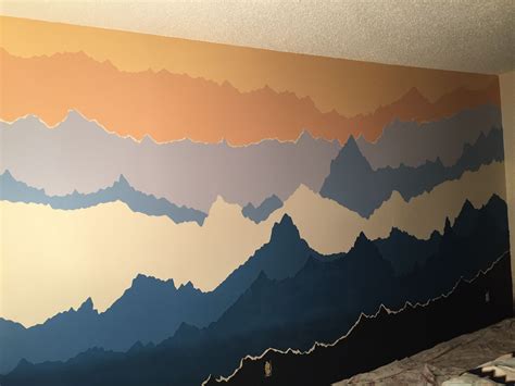 Progress On My Mountain Mural Painting Freehand Mountain Mural