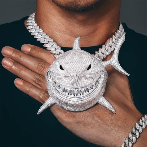 6ix9ine Full Iced Out Large Shark Mens Pendant Necklace Wish