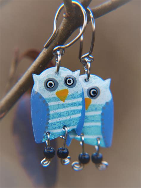 Little Owl Earrings Gift for Teacher Playful Blue Stripes | Etsy in 2020 | Owl earrings, Playful ...