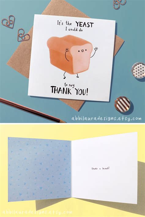 Bread Pun Thank You Card Thanks A Bunch Funny Greeting Card Etsy Uk