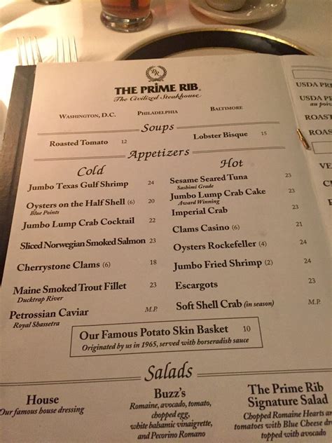 Christmas prime rib dinner beats a traditional turkey dinner any day. Impressive menu...Appetizers @ The Prime Rib-D.C. - Yelp