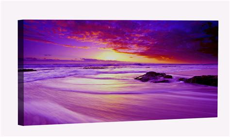 Purple Beach Sunset Canvas Art Beach Sunset Picture Wall Art Beach