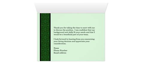 Job Interview Thank You Green Satin Note Card Zazzle