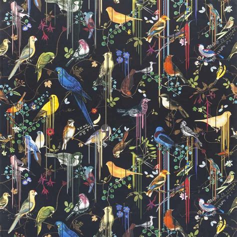 Unique, colourful, extravagant designer wallpapers for your walls from the iconic design house of christian lacroix. Birds Sinfonia Fabric - Crepuscule (FCL7024/02 ...