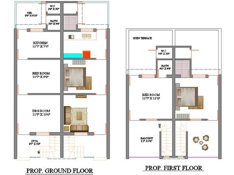 These narrow lot house plans are designs that measure 45 feet or less in width. 2 BHK Row House Furniture Layout Plan AutoCAD File - Cadbull