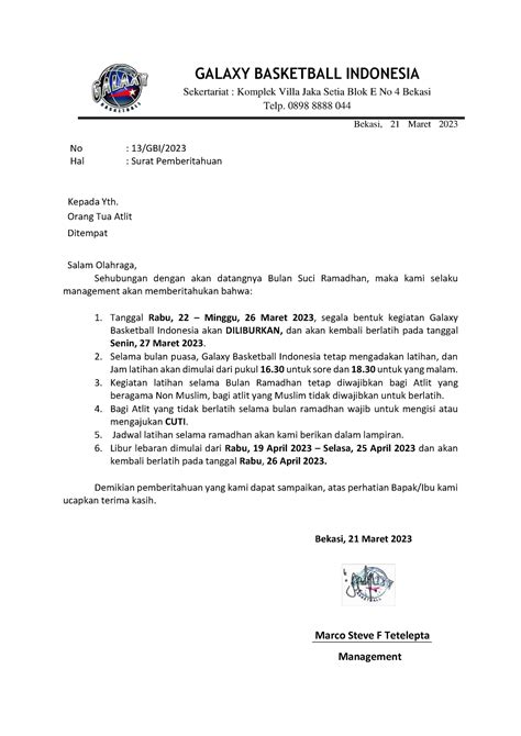 13 Gbi 2023 Surat Pemberitahuan Kegiatan Selama Ramadhan Galaxy