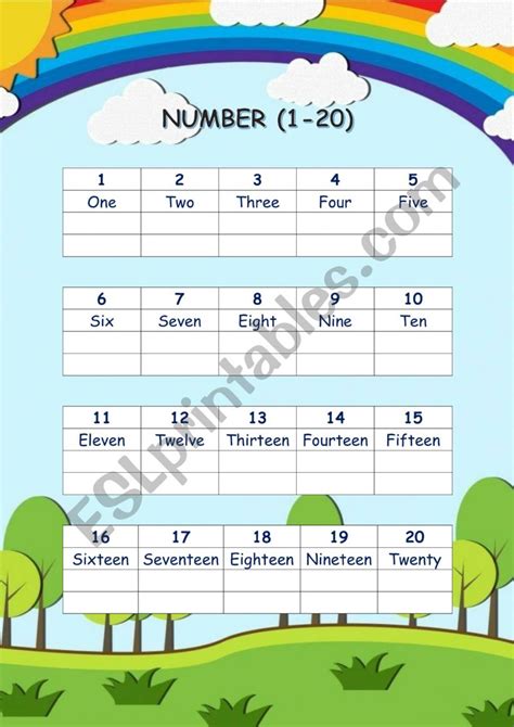 Numbers 1 20 Esl Worksheet By Teacherindo