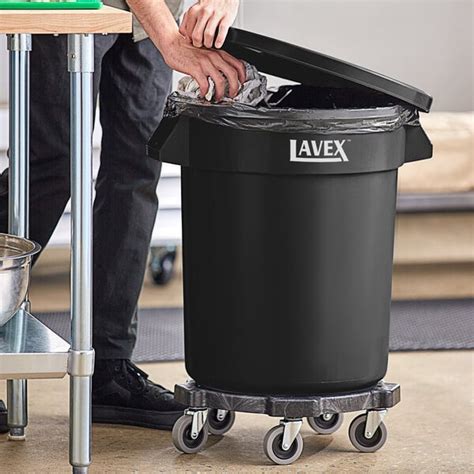 Lavex 20 Gallon Black Round Commercial Trash Can With Lid And Dolly