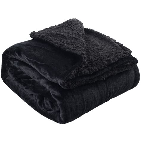 60x80 Inches Sherpa Throw Blanket Black Twin Size Reversible Cozy