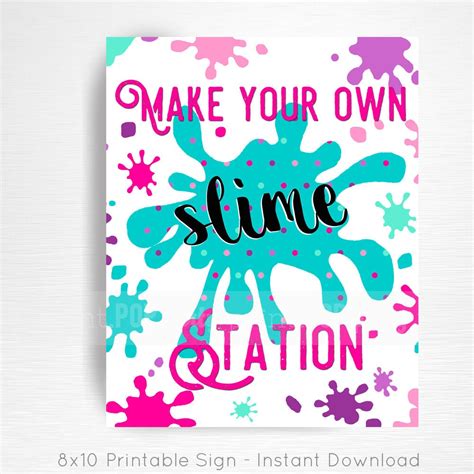 Slime Birthday Party Printable Slime Station Sign You Print Etsy