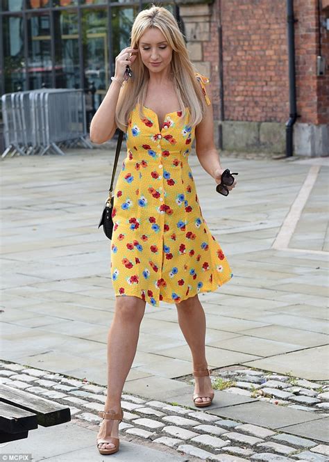 corrie s catherine tyldesley in yellow floral sundress at manchester radio station daily mail