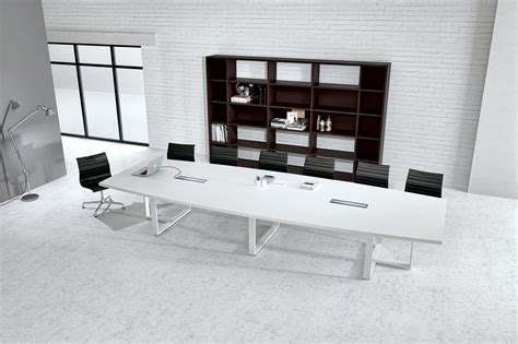 Bush business furniture 72w x 36d boat shaped conference table with wood base in hansen cherry. Large White Contemporary Boat Conference Table | Ambience Doré