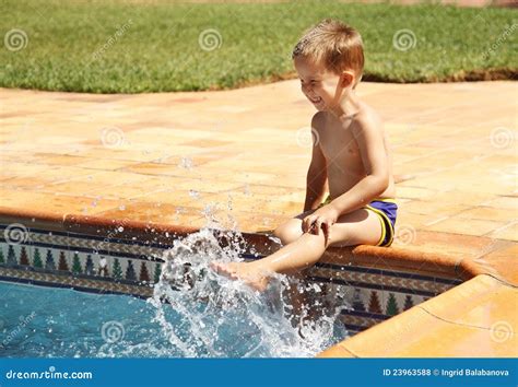 Happy Boy Having Fun At Swimming Pool Stock Photo Image Of Healthy Person