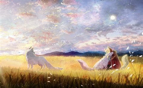 Anime wolves videos on fanpop. Download 2500x1553 Anime Wolf Girl, White Wolves, Field ...