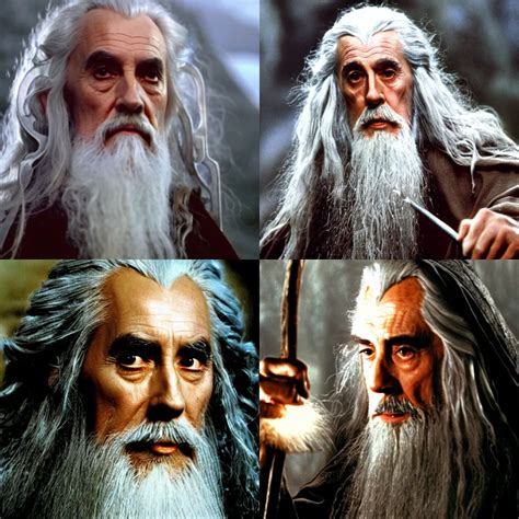 Christopher Lee As Gandalf Cinematic Still From The Stable Diffusion