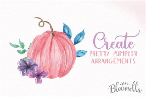Pumpkins Pink Blue Pastel Floral Clipart Elements Flowers (131279