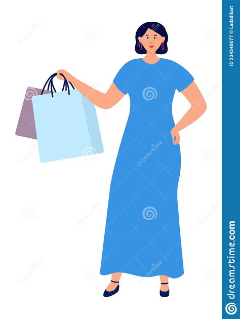 Mujer Con Bolsas De Compras Icono De Comprador Ilustración Del Vector