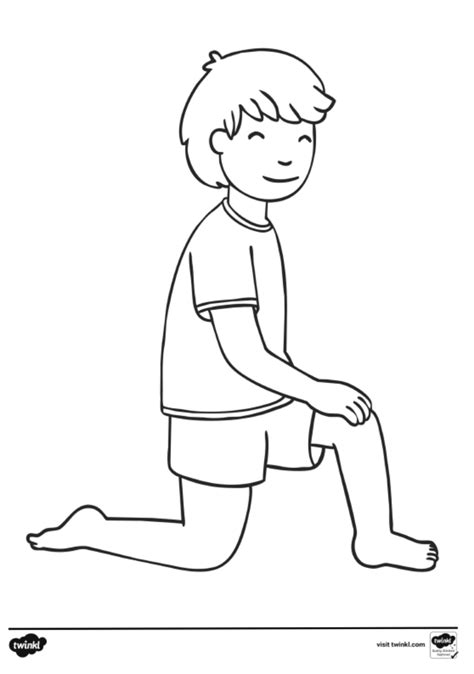 Free Child Kneeling With Hand On Knee Colouring Sheet