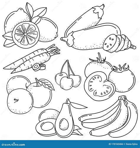 Conjunto De Frutas Y Hortalizas Para Dibujar A Mano Ilustración Del