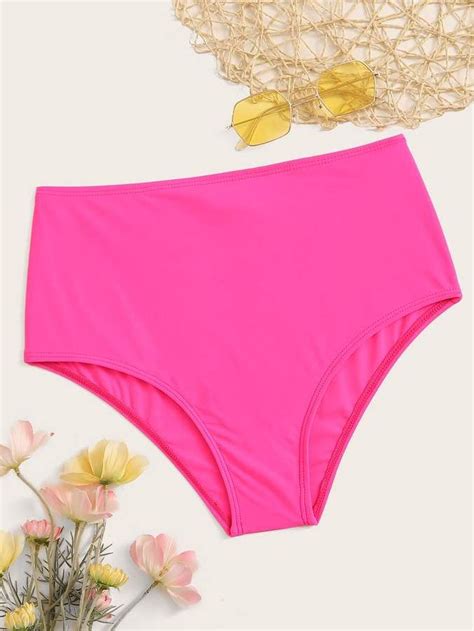 neon pink high waisted swimming panty ruched bikini bottoms high waisted swimwear high waisted