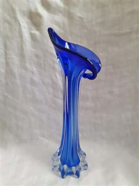 Vintage Murano Venetian Glass Vase Cobalt Blue Ribbed Vase Etsy