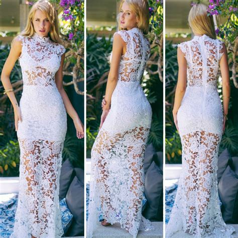 2016 Summer Women White Embroidery Crochet Lace Maxi Dress Sexy Hollow