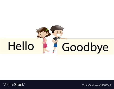 Kids Holding Sign Say Hello And Goodbye Royalty Free Vector