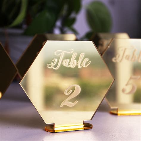 Hexagon Mirror Gold Table Number Wedding Standing Numbers Acrylic Tabl