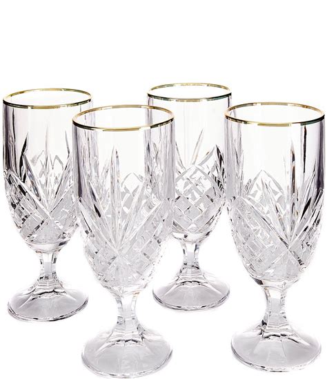 Godinger Dublin Gold Rimmed Handcrafted Crystal Iced Beverage Glasses