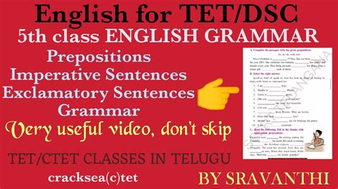 5th Class English Grammar Unit 2prepositionstypes Of Sentences