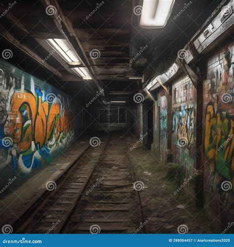 Urban Exploration Of An Abandoned Subway Station Showcasing A Mix Of