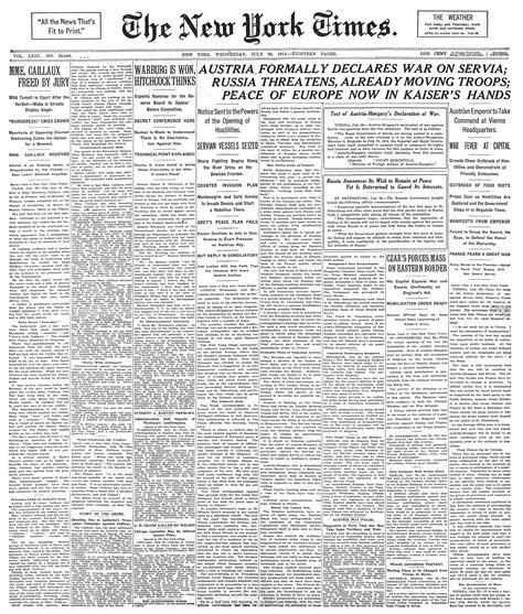 This scan of a 1914 New York Times front page Times Newspaper, Old