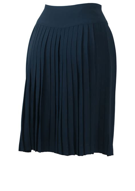 Navy Blue Pleated Knee Length Skirt With Wide Waistband S Reign Vintage