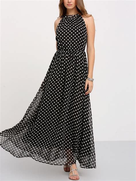 Shop Black Sleeveless Polka Dot Maxi Dress Online SheIn Offers Black