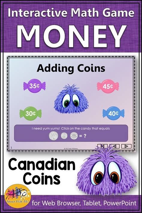 Help your second grader practice money math with this quick, colorful game that lets them count up pennies, nickels, dimes, and quarters. Canadian Money ~ Adding 3 Coin Combinations Interactive Math Game {Yum Yums} | Canadian money ...