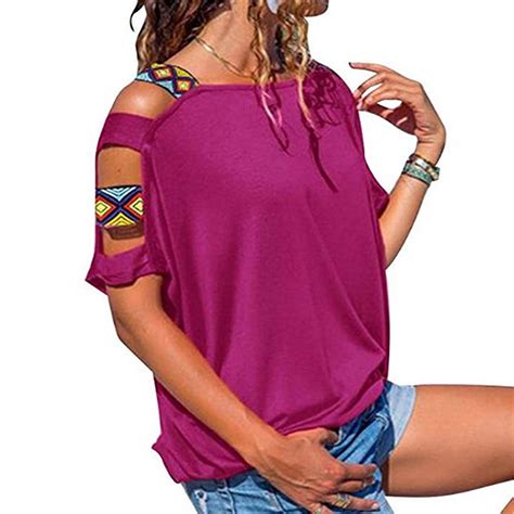 Women Short Sleeve Cutout Short Sleeve Shoulder T Shirt Blouse Summer