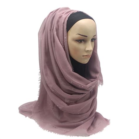 Womans Cotton Head Hijab Scarf Sequins Hijab Female Hijabs Long Scarfs