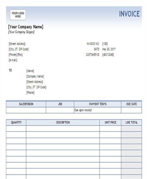 Free Fillable Service Invoice Template