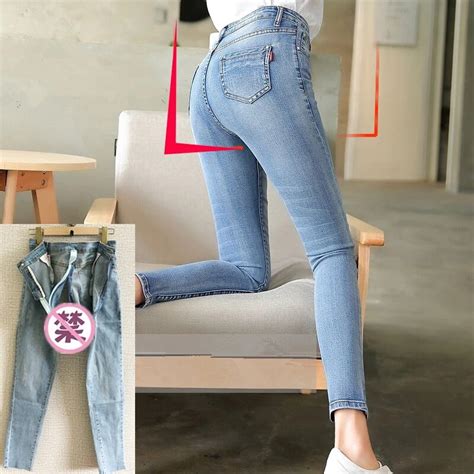 outdoor sex pants jeans high waist stretch skinny denim slim open crotch zipper denimtrousers
