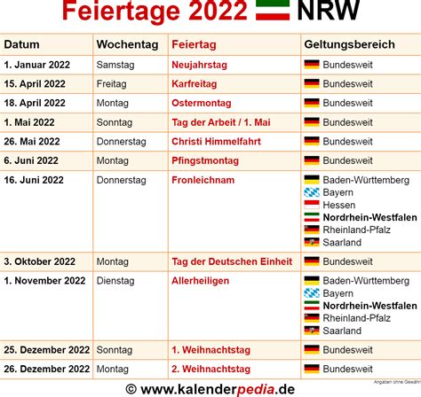 Feiertage Nordrhein Westfalen Nrw 2022 Kalenderpedia