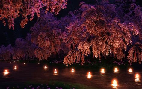 Sakura Night By Dblasphemy On Deviantart Pink Night Lights Digital