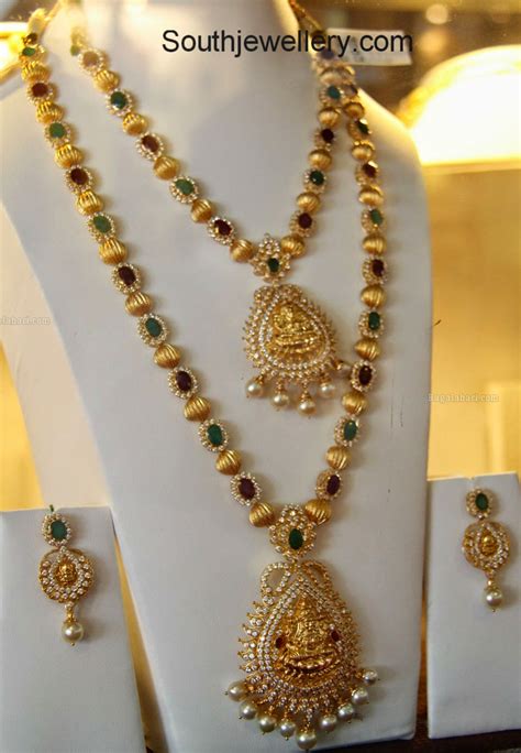 Cz Stones Gold Balls Necklace Set With Lakshmi Pendant