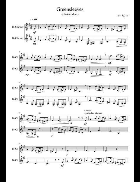 If you have some free sheet music (preferably written or arranged by yourself), we can add it easily (and for free, of course) to the web site; Greensleeves sheet music for Clarinet download free in PDF or MIDI