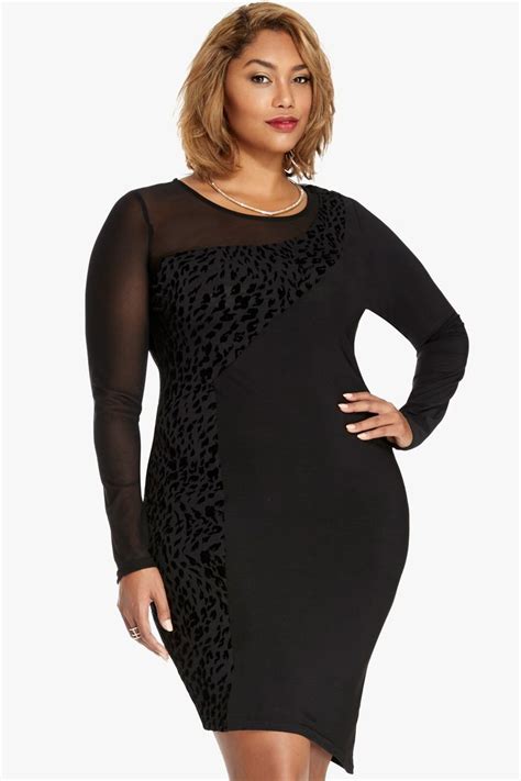 Details Long Sleeve Bodycon Plus Size Black Dress Plus Size Outfits