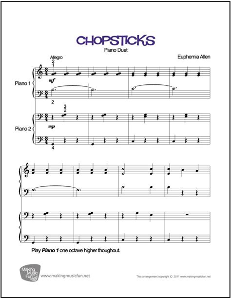 How to play chopsticks 3 ways: Chopsticks (Duet) | Easy Piano Sheet Music (Digital Print)